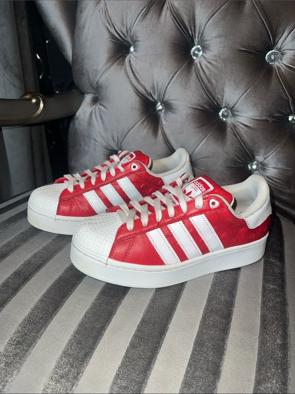 Adidas Superstar Platform Sneakers ❤️ Red & White Heart Embossed Size 7